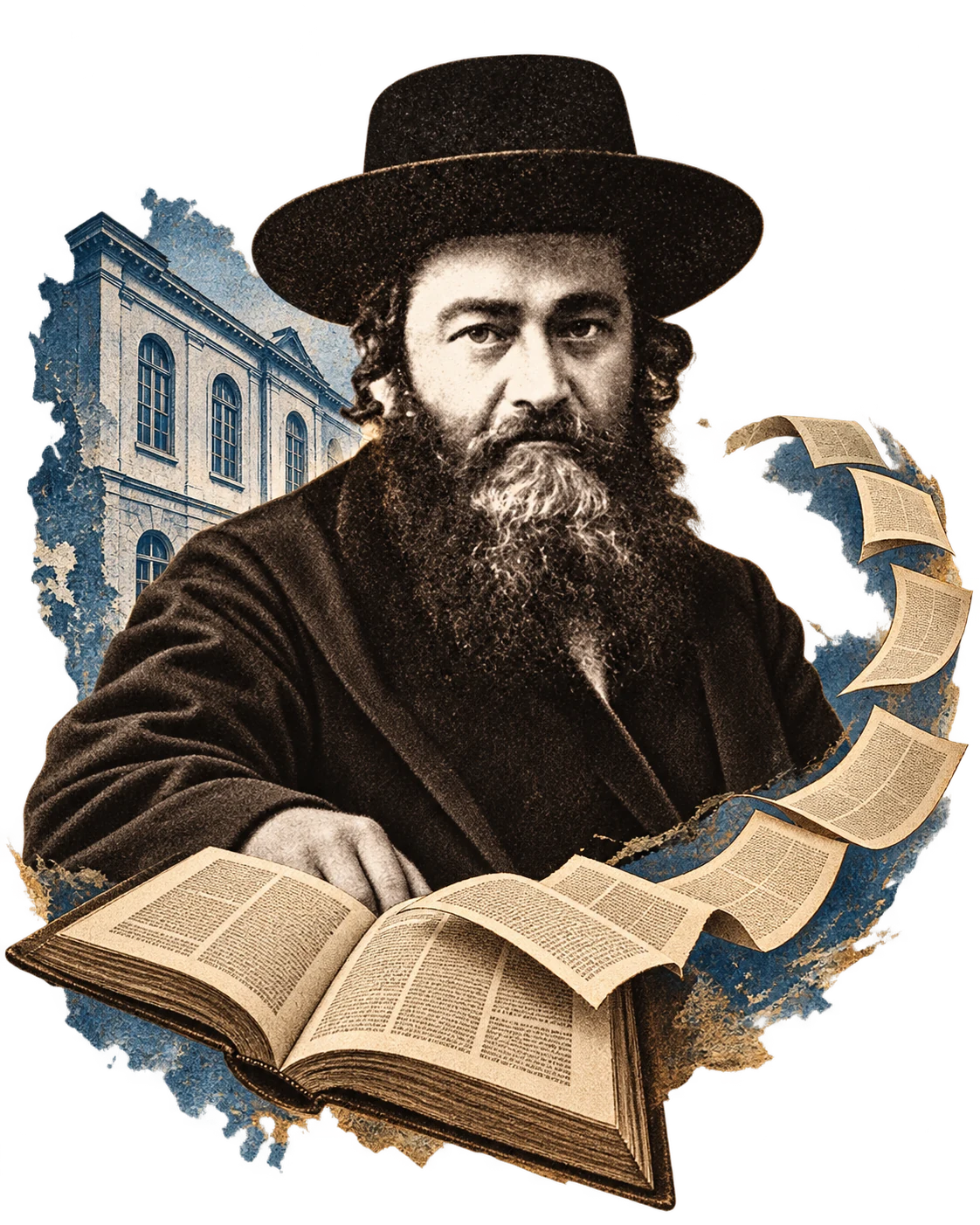 קולאז׳ בהשראת הסיפור על הרב יהודה מאיר שפירא