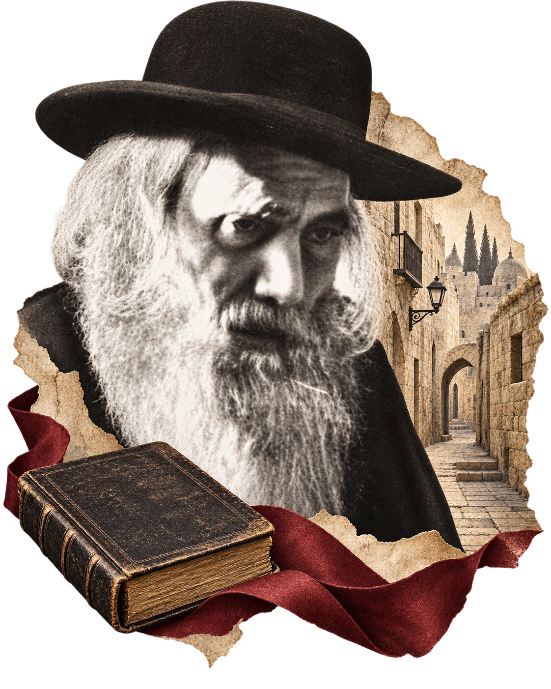 קולאז׳ בהשראת הסיפור על הרב יוסף חיים זוננפלד