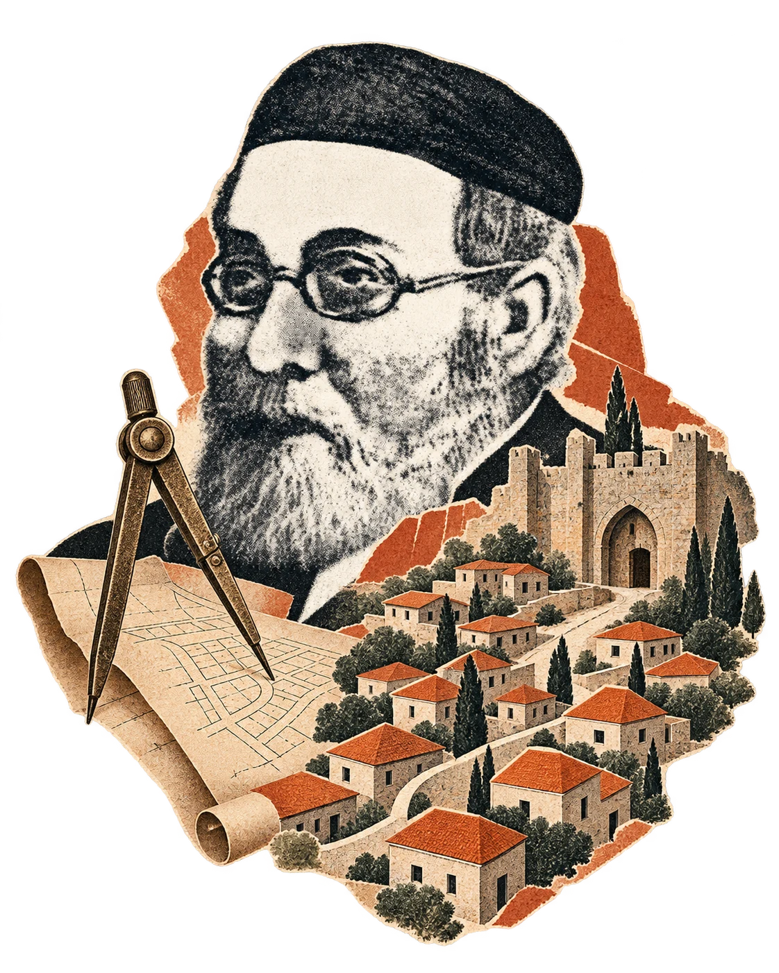 קולאז׳ בהשראת הסיפור על יוסף ריבלין