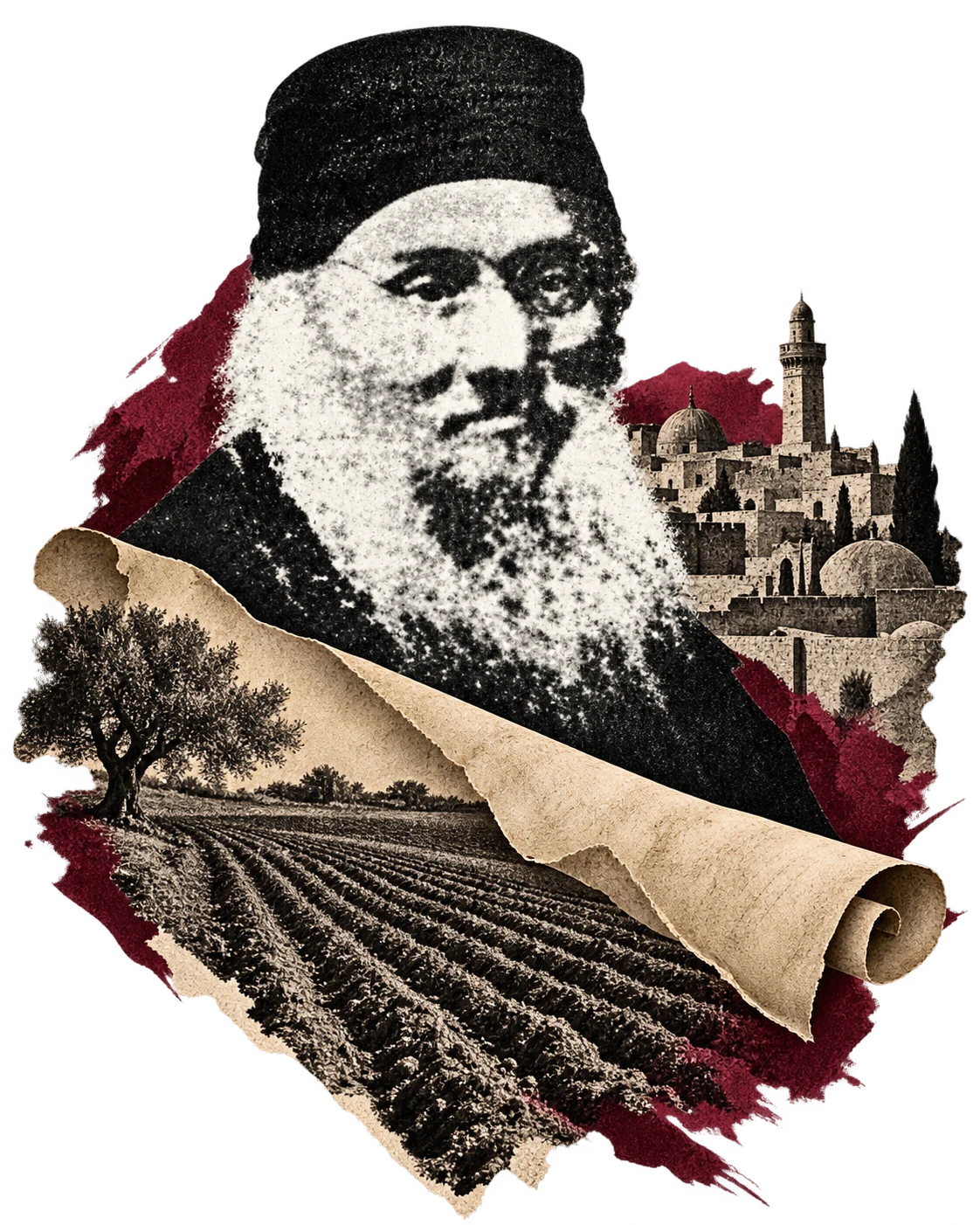 קולאז׳ בהשראת הסיפור על עקיבא יוסף שלזינגר